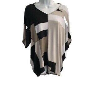 Jones New York Blouse Women Size S Color block Oversized Batwing Top Beige Black
